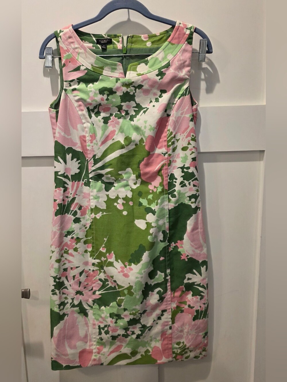 Talbots Springtime Floral Sheath Pencil Dress Lined Womens 4 Pink Green